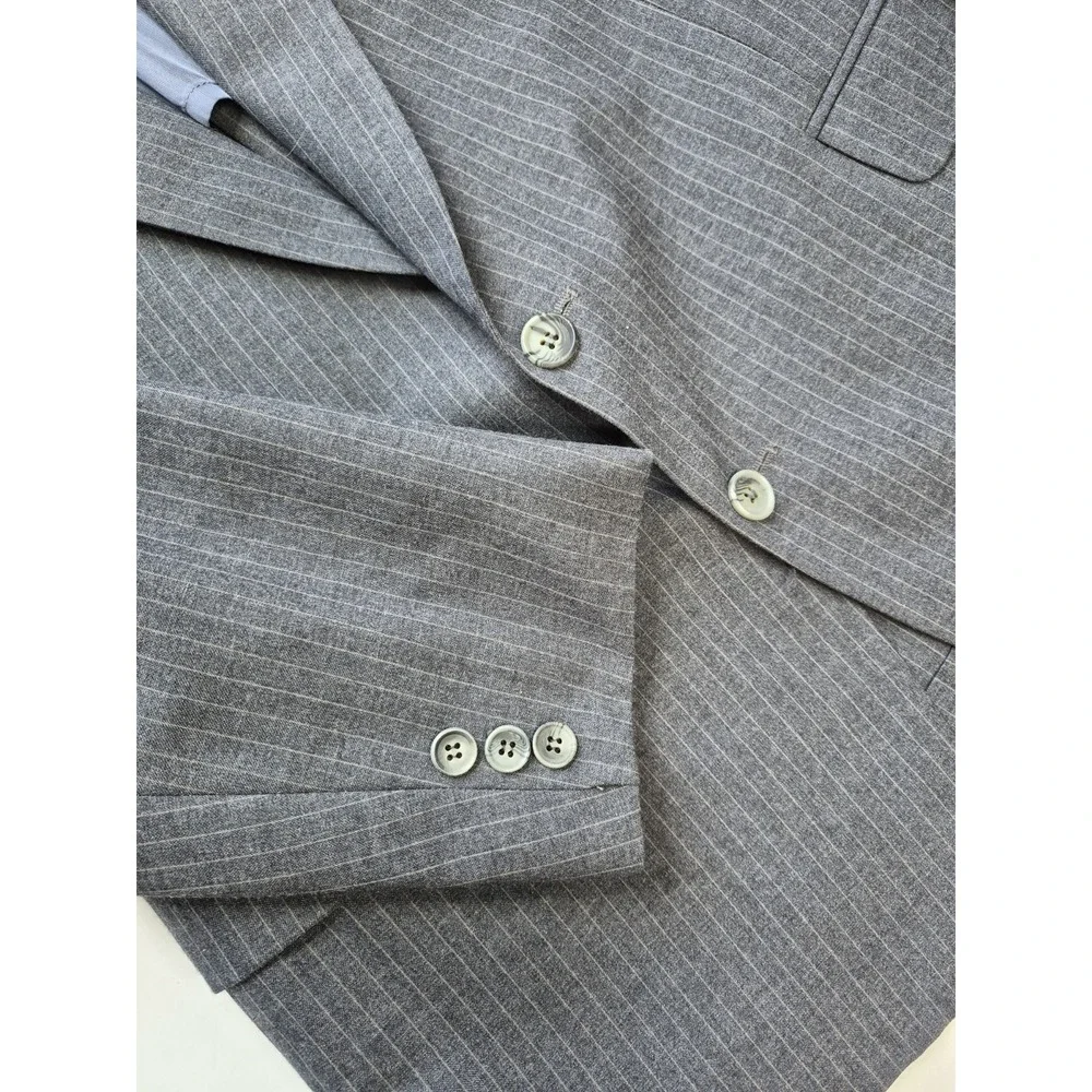JG Hook Mens Wool Sport Coat 39S Gray Striped 2 Button Blazer USA Vintage